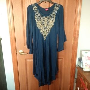 Blue and cream embroidered think dress / top